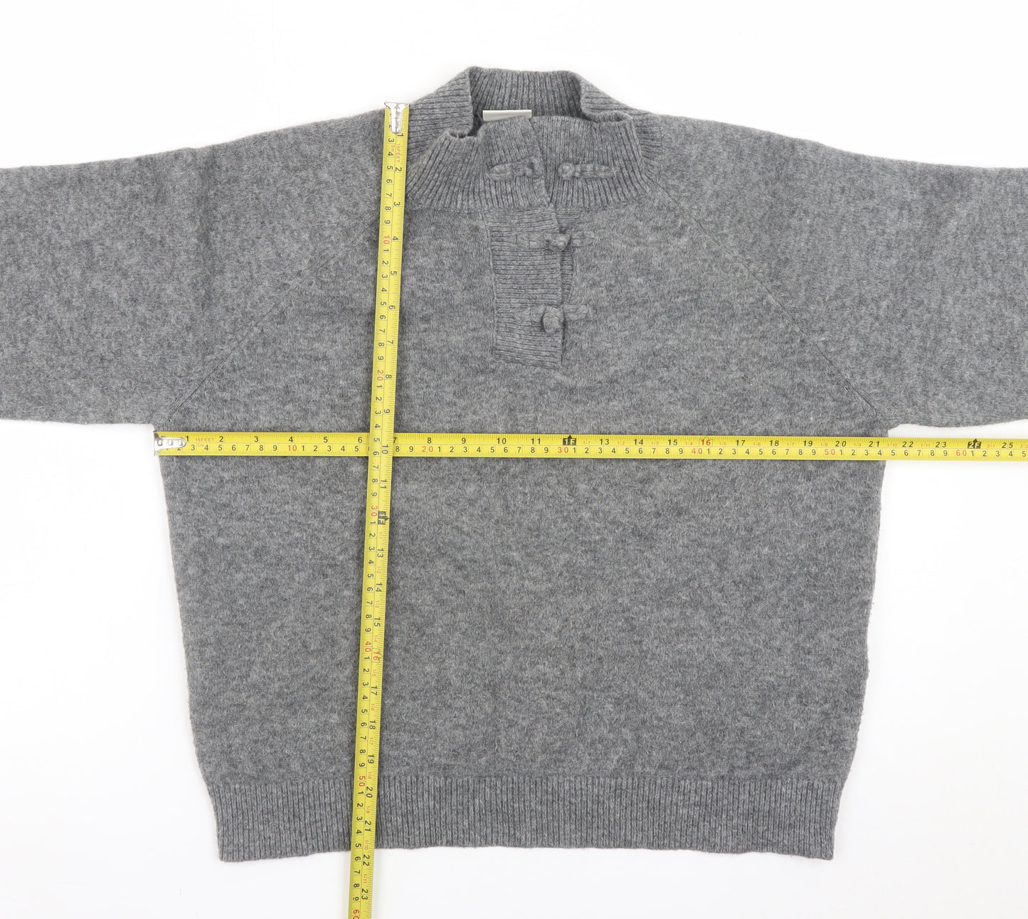 ICHI Womens Grey Henley Wool Blend Jumper XS