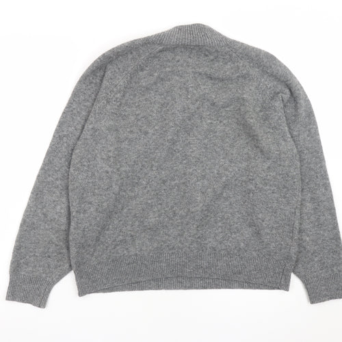 ICHI Womens Grey Henley Wool Blend Jumper XS