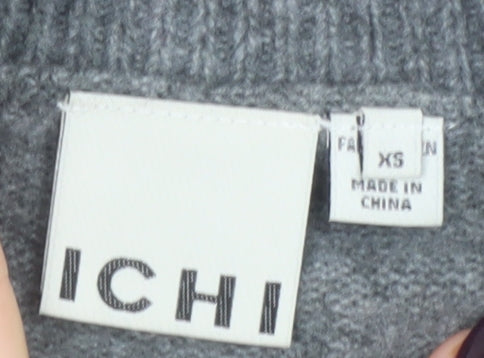 ICHI Womens Grey Henley Wool Blend Jumper XS