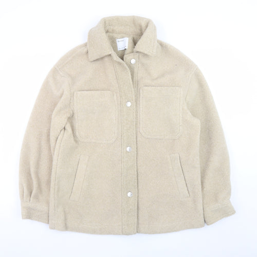 Bershka Women Beige Polyester Basic Jacket Size 8 Collared Lined