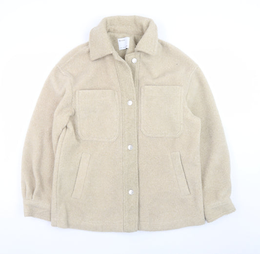 Bershka Women Beige Polyester Basic Jacket Size 8 Collared Lined