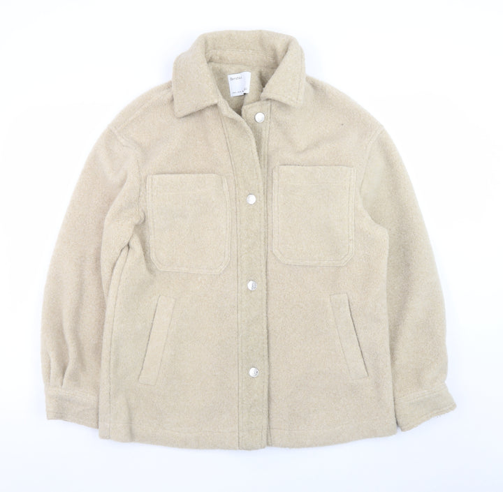 Bershka Women Beige Polyester Basic Jacket Size 8 Collared Lined