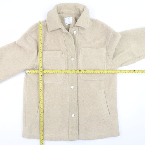 Bershka Women Beige Polyester Basic Jacket Size 8 Collared Lined