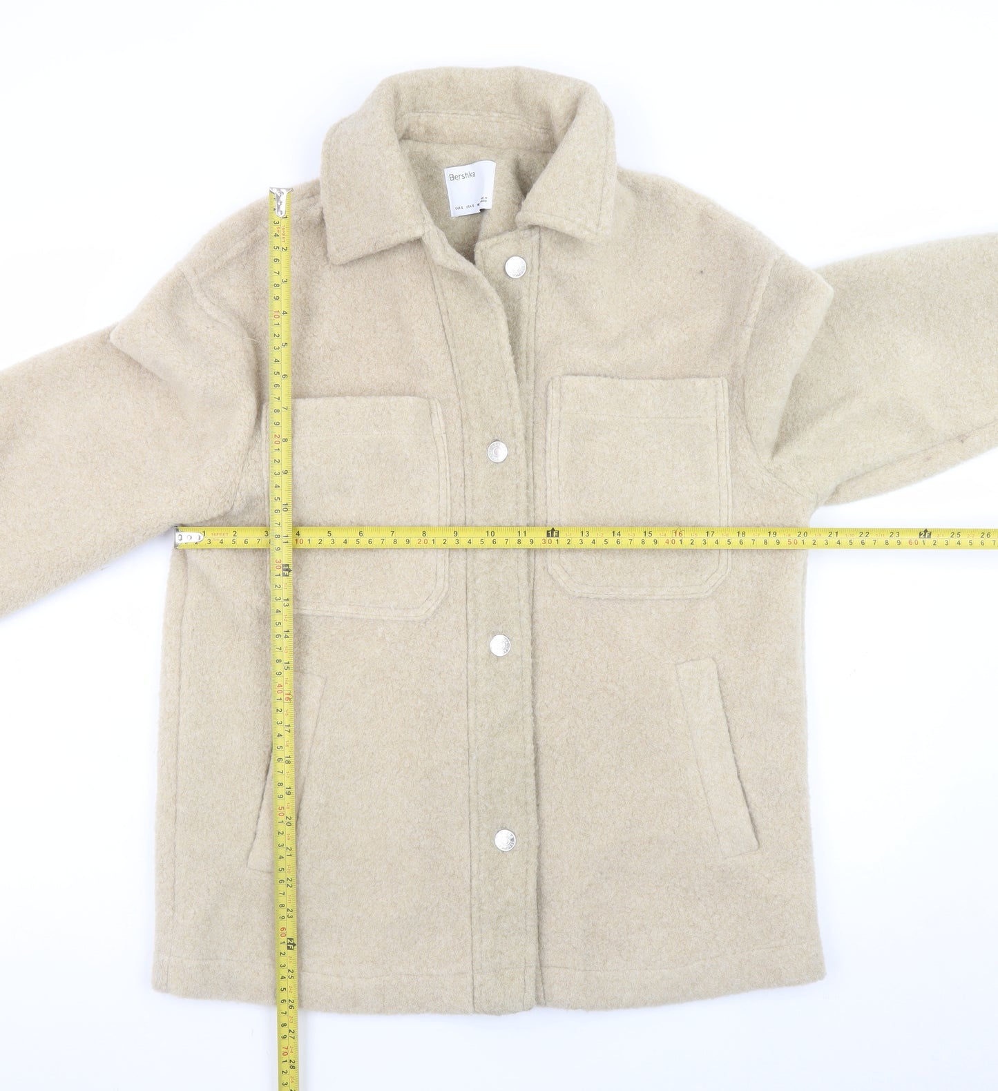 Bershka Women Beige Polyester Basic Jacket Size 8 Collared Lined