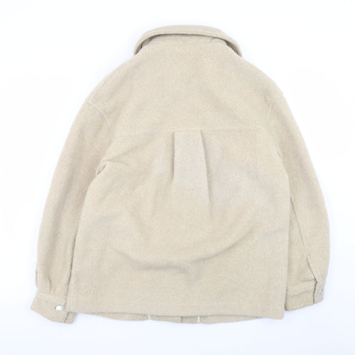 Bershka Women Beige Polyester Basic Jacket Size 8 Collared Lined