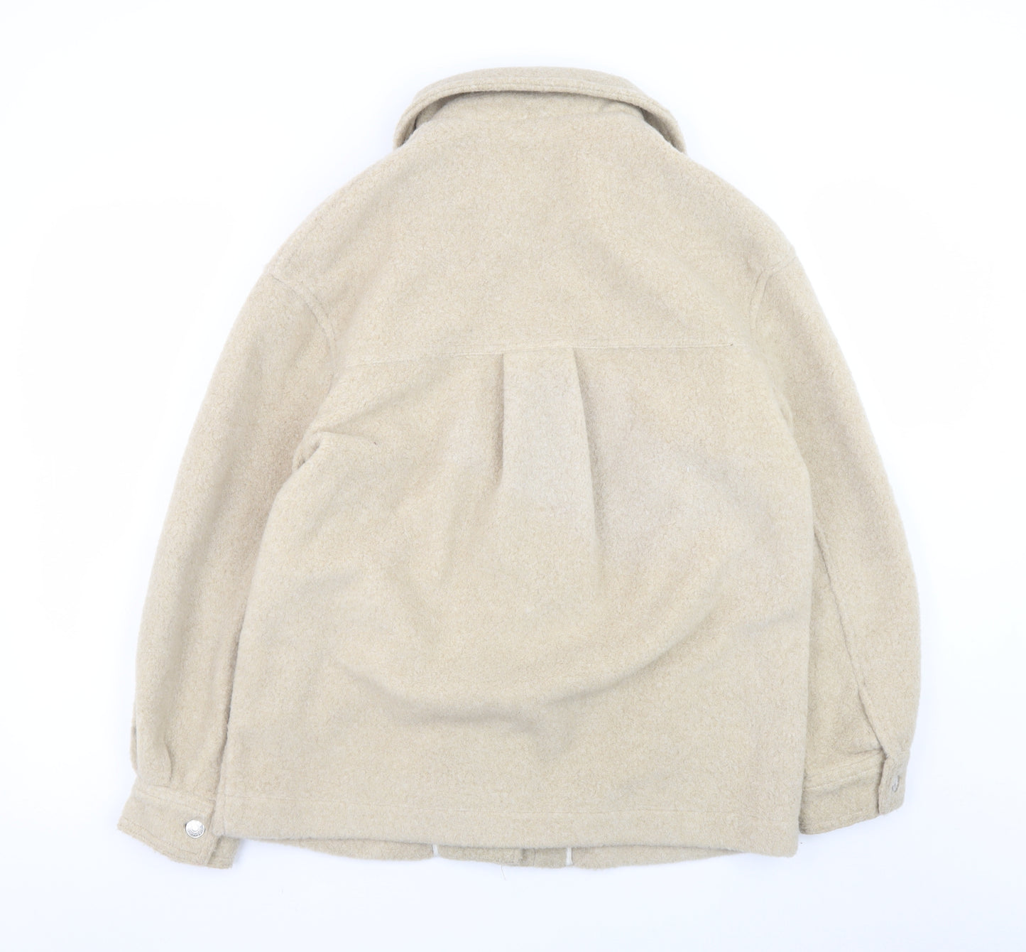 Bershka Women Beige Polyester Basic Jacket Size 8 Collared Lined