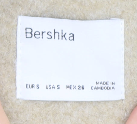 Bershka Women Beige Polyester Basic Jacket Size 8 Collared Lined