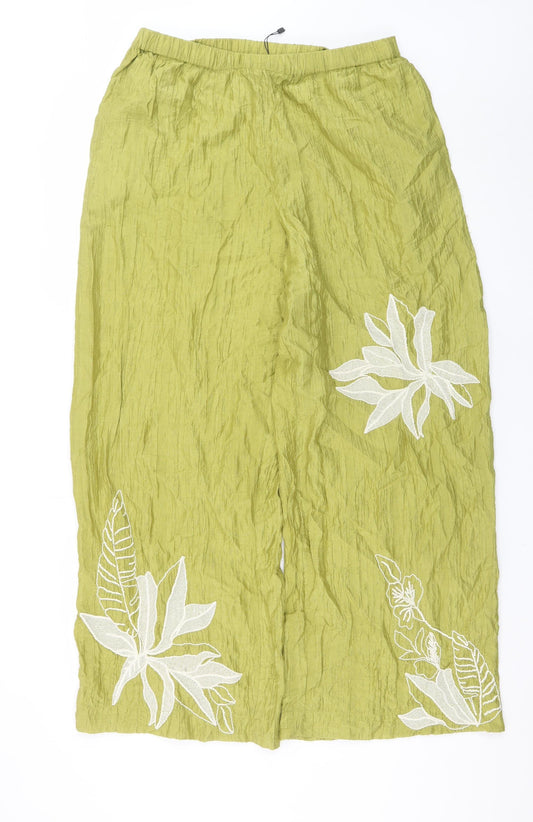 Gallery Womens Green Wide-Leg Cropped Trousers Medium Viscose Blend