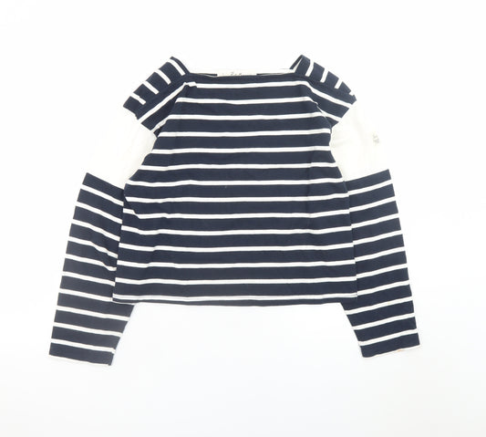 Koala Bay Womens Navy Striped Boat Neck Long Sleeve Cotton T-Shirt M