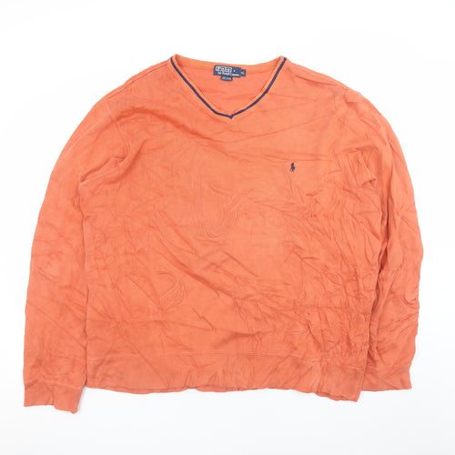 Ralph Lauren Men's Orange Cotton V-Neck Jumper XL