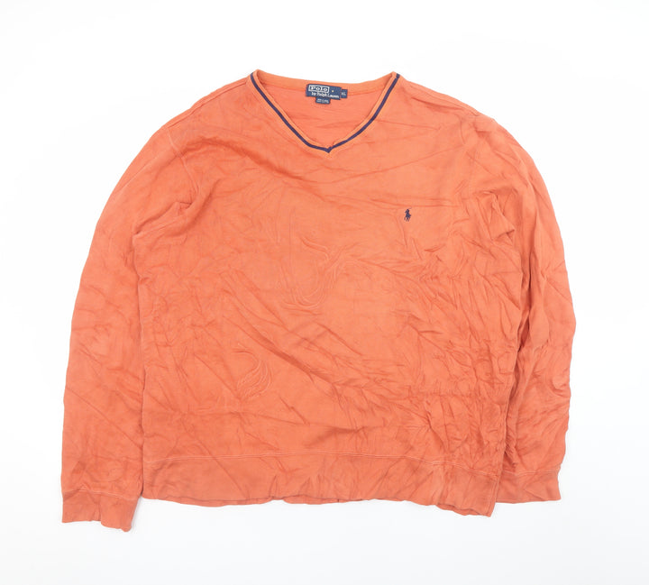 Ralph Lauren Men's Orange Cotton V-Neck Jumper XL