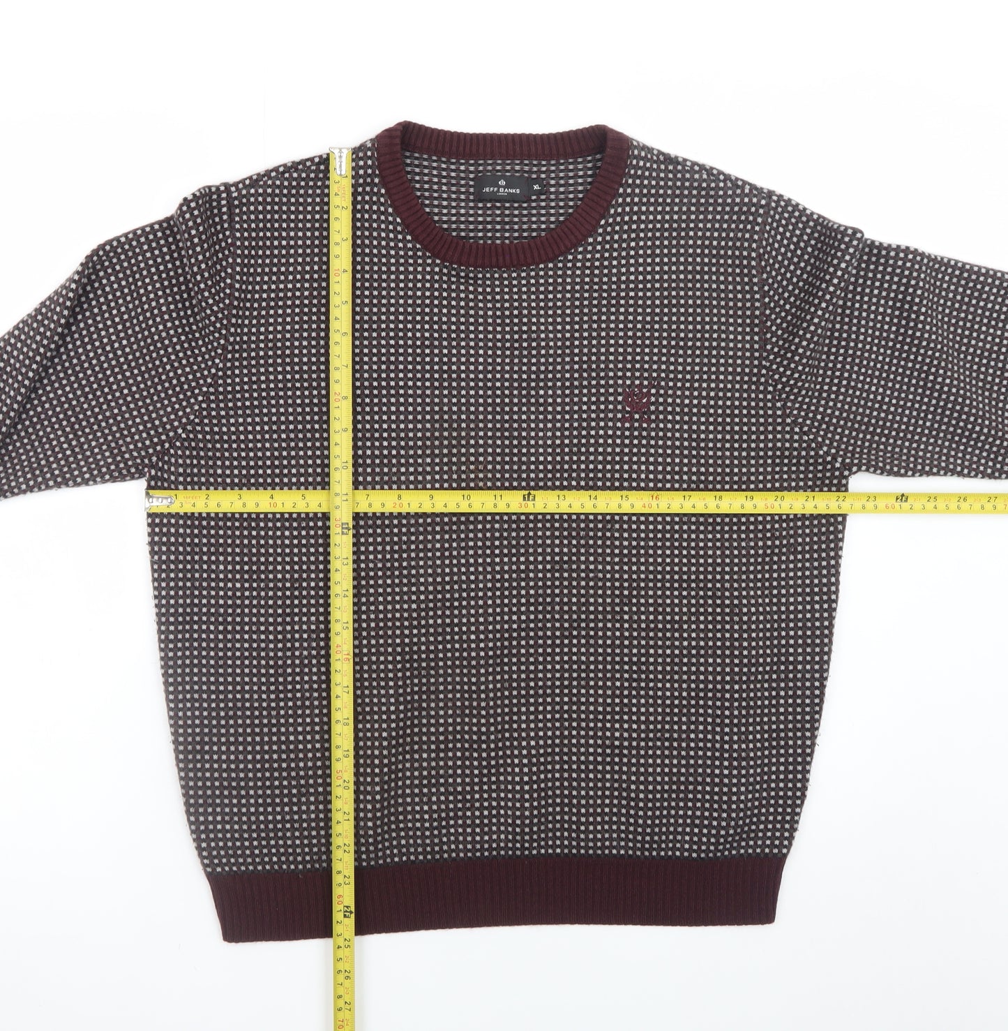 Jeff Banks Men's Red Geometric Knit Acrylic XL Pullover Jumper