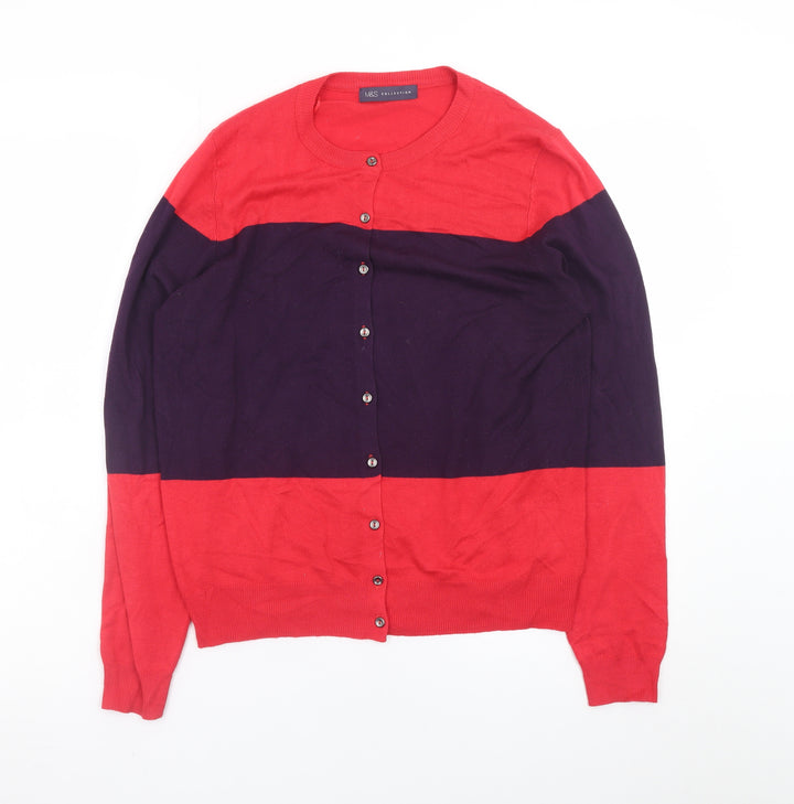 Marks and Spencer Womens Red Purple Striped Cardigan UK 14
