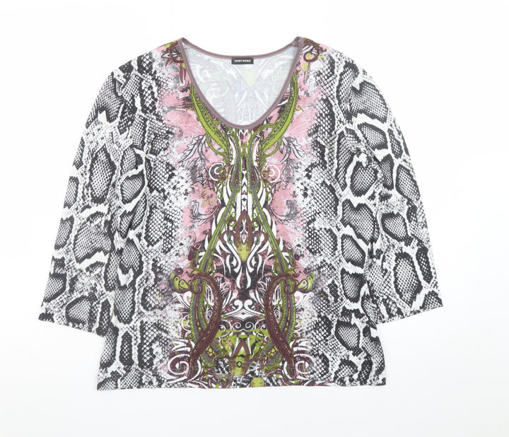 Gerry Weber Women’s Multicoloured Animal Print V-Neck 3/4 Sleeve Jersey Top Size 12