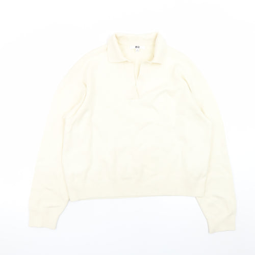 Uniqlo Women Ivory Cotton Collared Henley Jumper M
