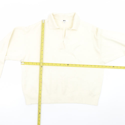 Uniqlo Women Ivory Cotton Collared Henley Jumper M