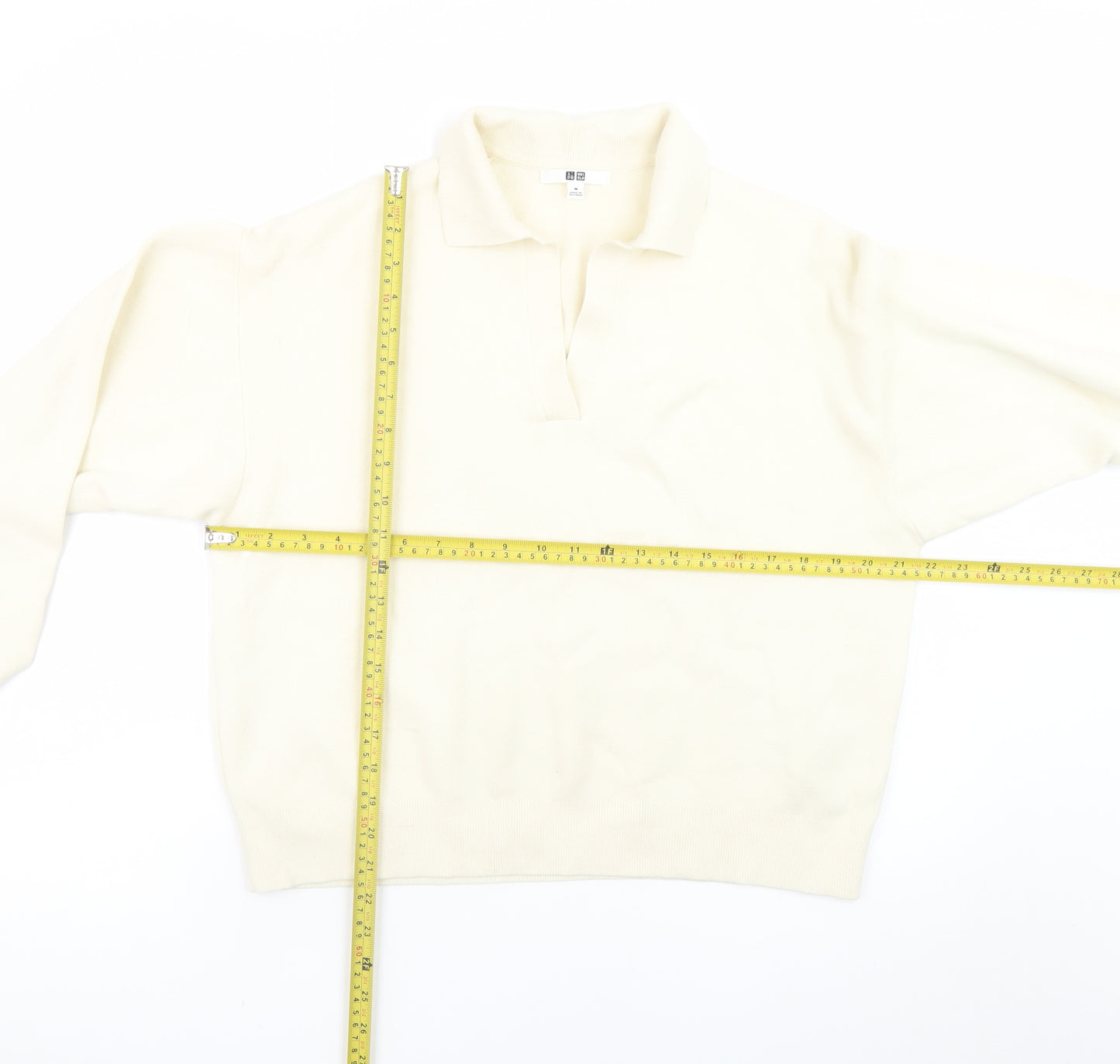 Uniqlo Women Ivory Cotton Collared Henley Jumper M
