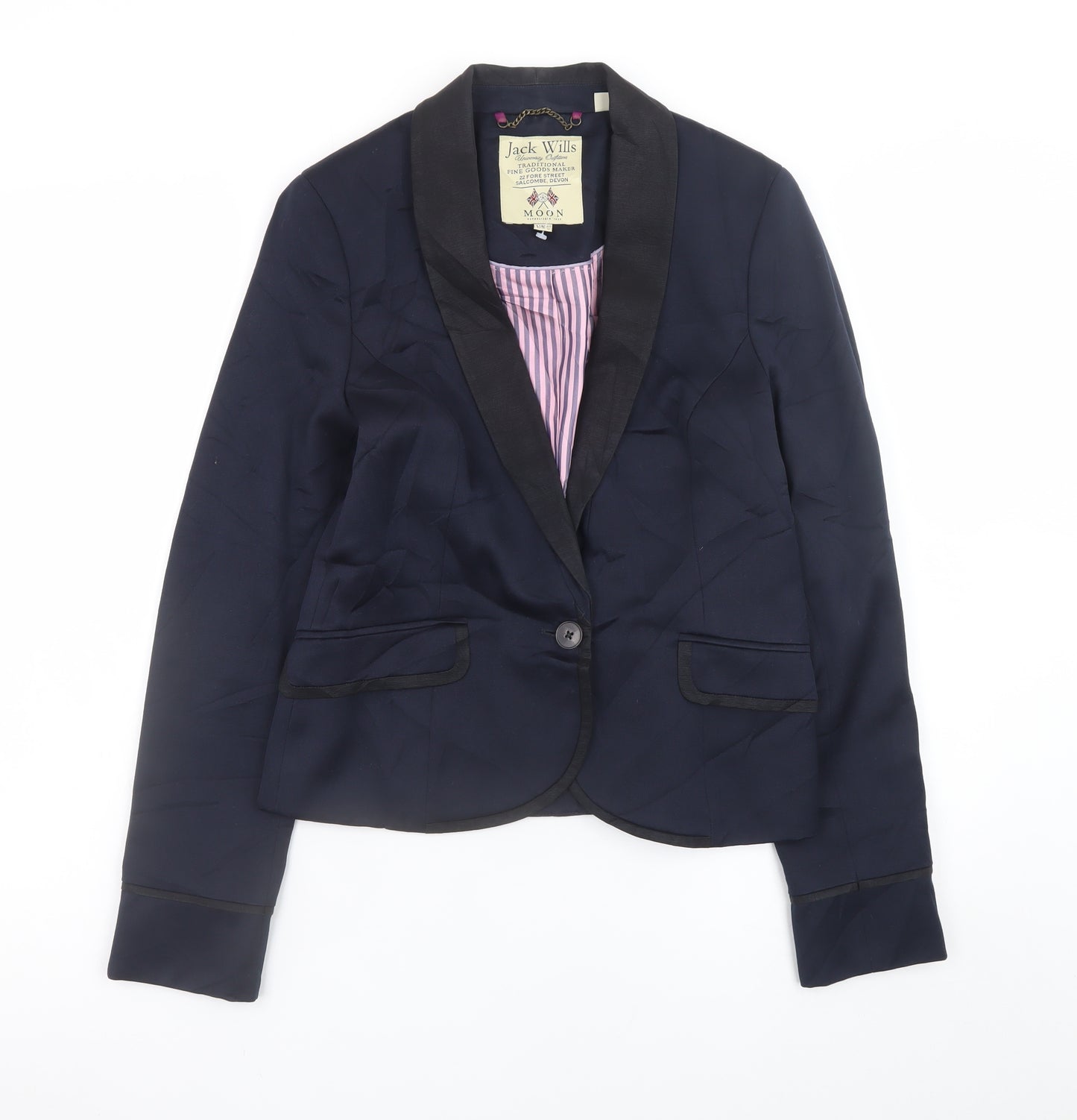 Jack Wills Women Navy Blue Shawl Lapel Blazer UK 10 Classic Fit