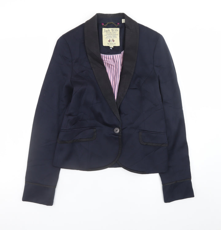 Jack Wills Women Navy Blue Shawl Lapel Blazer UK 10 Classic Fit