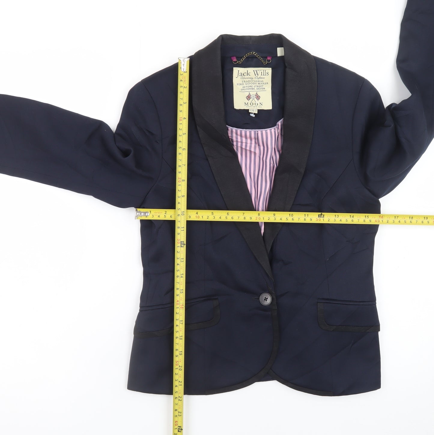Jack Wills Women Navy Blue Shawl Lapel Blazer UK 10 Classic Fit