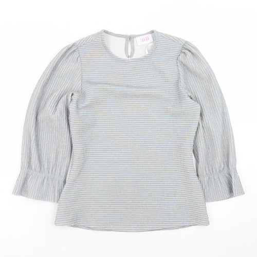 Savida Women Grey Striped Tunic Blouse Long Sleeve XS