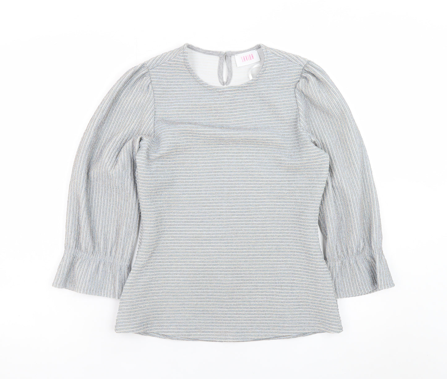 Savida Women Grey Striped Tunic Blouse Long Sleeve XS