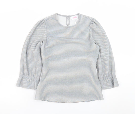 Savida Women Grey Striped Tunic Blouse Long Sleeve XS