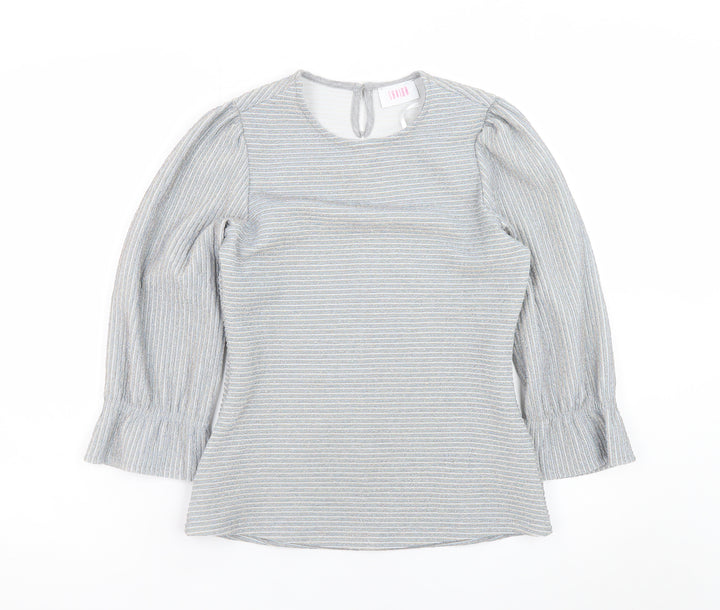Savida Women Grey Striped Tunic Blouse Long Sleeve XS