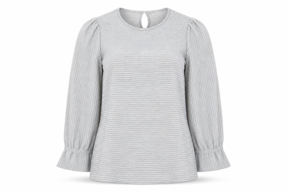 Savida Women Grey Striped Tunic Blouse Long Sleeve XS