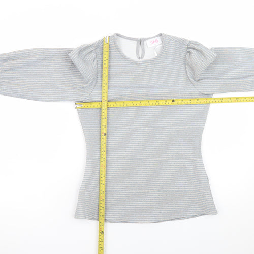 Savida Women Grey Striped Tunic Blouse Long Sleeve XS