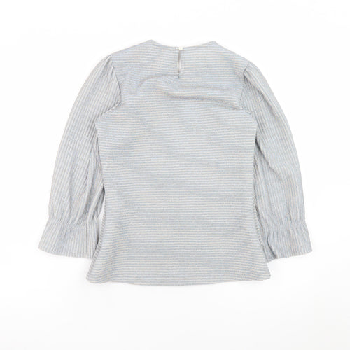 Savida Women Grey Striped Tunic Blouse Long Sleeve XS