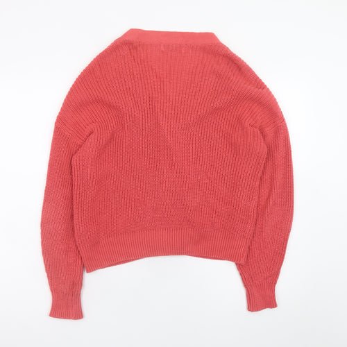 Stradivarius Women Pink Cotton V-Neck Cardigan XS