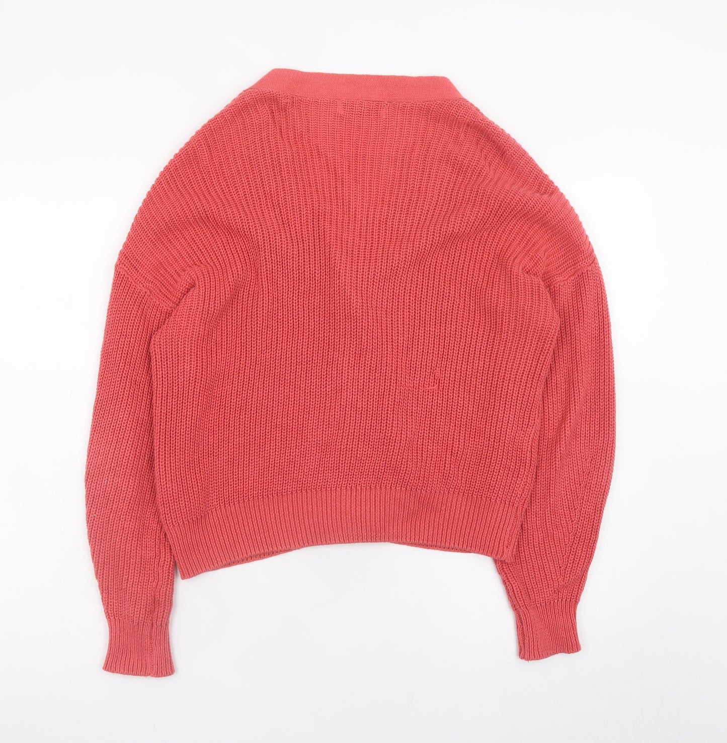 Stradivarius Women Pink Cotton V-Neck Cardigan XS