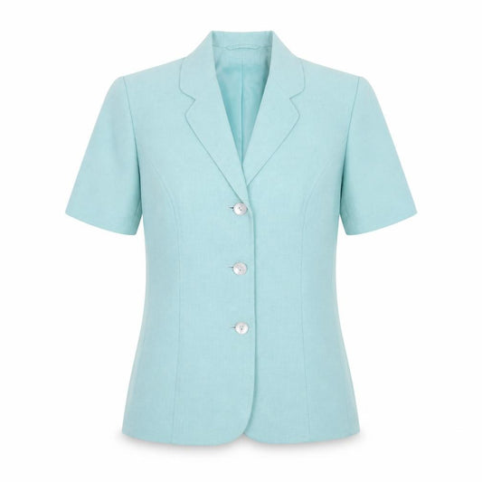 Front view of Eastex Women's Blue Short Sleeve Linen Blend Suit Jacket UK 12