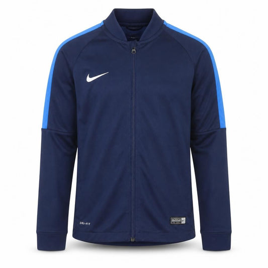 Front view of Nike boys’ blue dri-fit track jacket 12-13 years full zip activewear
