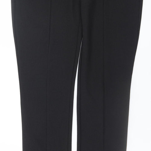 Zara Women Black Straight Leg Trousers L Knit Stretch Office Pants
