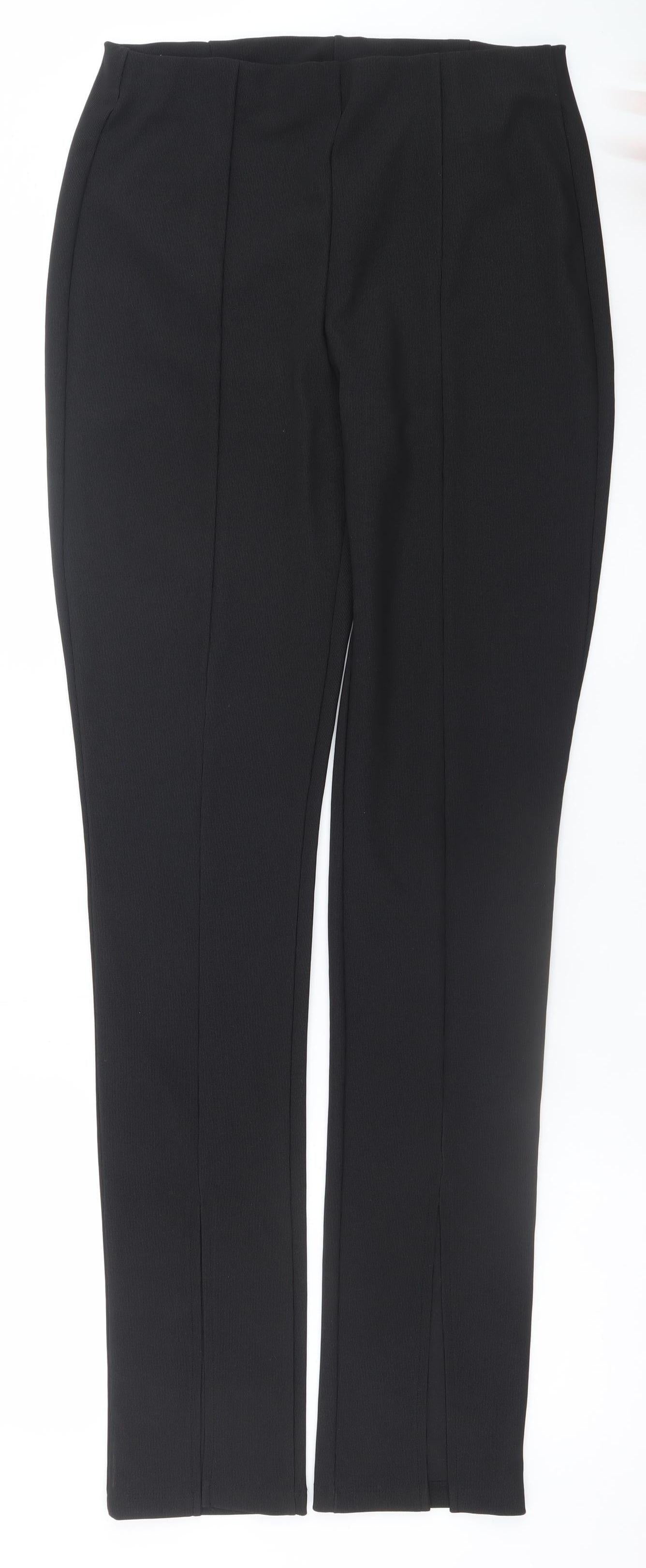 Zara Women Black Straight Leg Trousers L Knit Stretch Office Pants