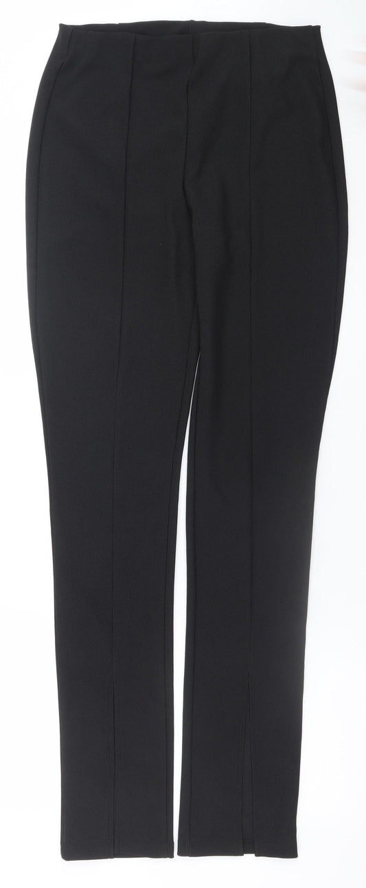 Zara Women Black Straight Leg Trousers L Knit Stretch Office Pants