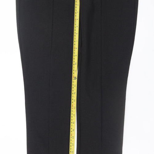 Zara Women Black Straight Leg Trousers L Knit Stretch Office Pants