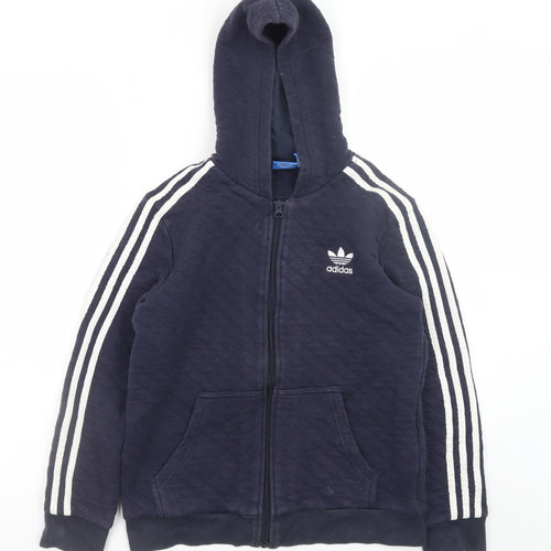 Adidas Boys Navy Full Zip Quilted Hoodie 13-14 Years Cotton Blend