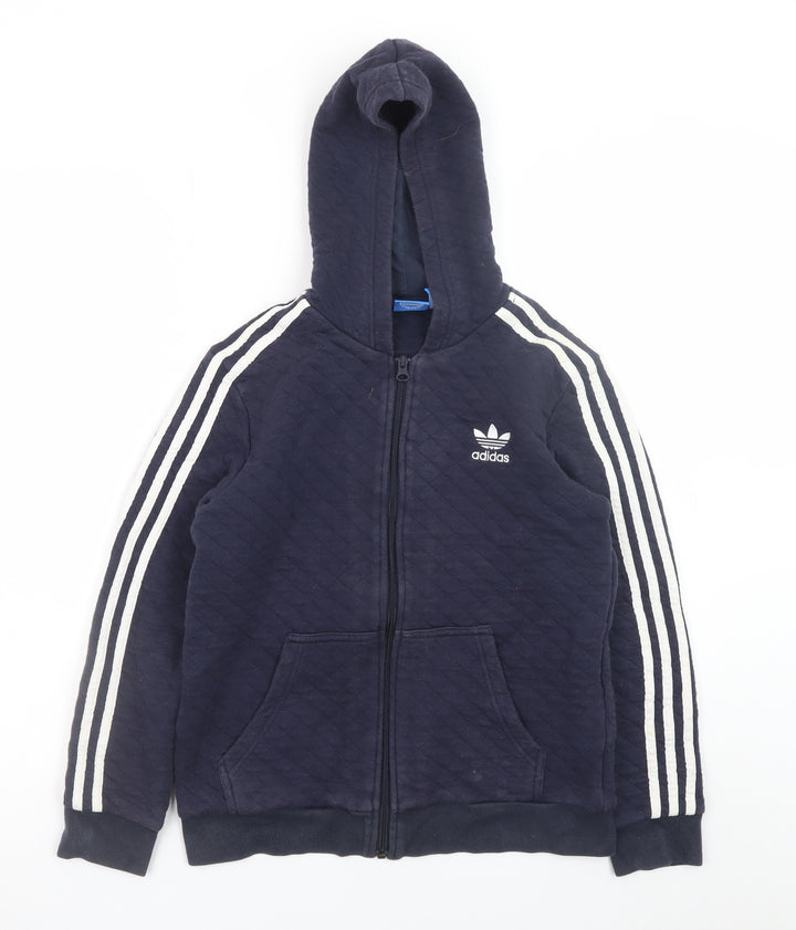 Adidas Boys Navy Full Zip Quilted Hoodie 13-14 Years Cotton Blend