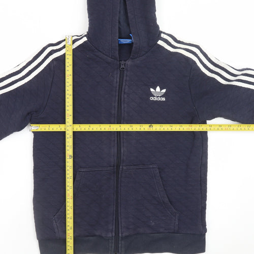 Adidas Boys Navy Full Zip Quilted Hoodie 13-14 Years Cotton Blend