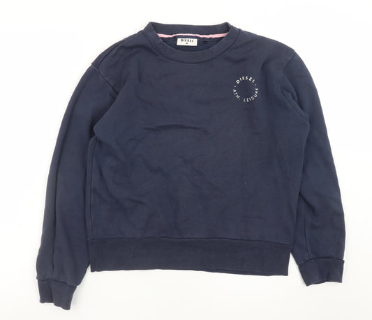 Diesel Women's Navy Pullover Sweatshirt Medium Cotton Blend