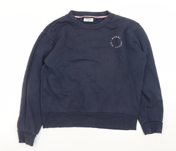 Diesel Women's Navy Pullover Sweatshirt Medium Cotton Blend