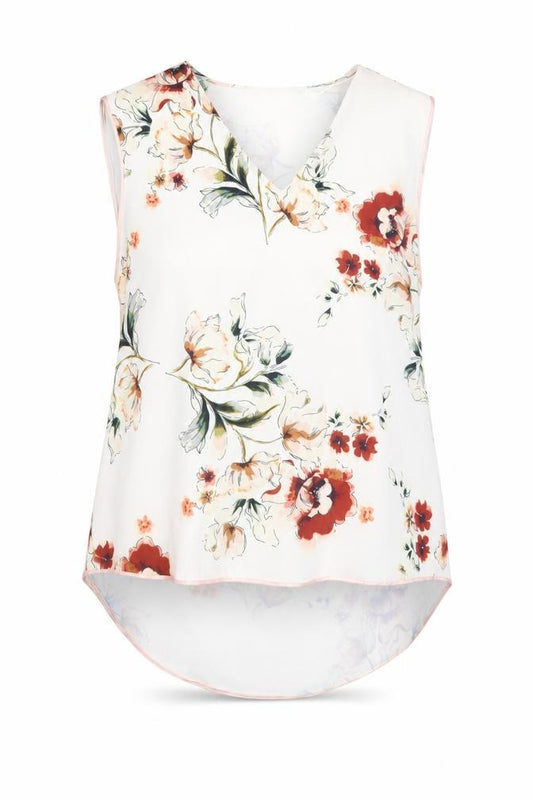 Zara Women Ivory Floral Sleeveless V-Neck Blouse Size XL