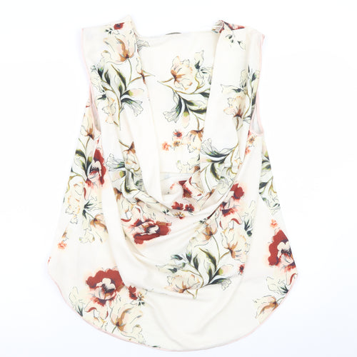 Zara Women Ivory Floral Sleeveless V-Neck Blouse Size XL