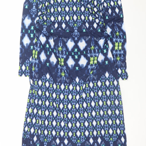 Marks and Spencer Women Blue Geometric Tall Size 14 Long Sleeve Shift Dress