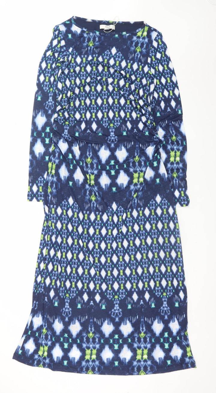 Marks and Spencer Women Blue Geometric Tall Size 14 Long Sleeve Shift Dress