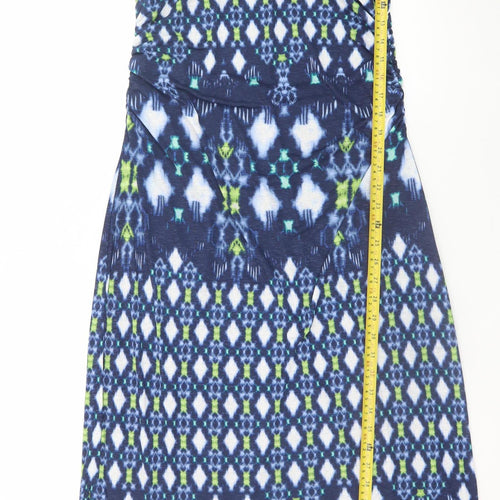 Marks and Spencer Women Blue Geometric Tall Size 14 Long Sleeve Shift Dress