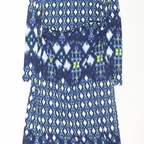 Marks and Spencer Women Blue Geometric Tall Size 14 Long Sleeve Shift Dress